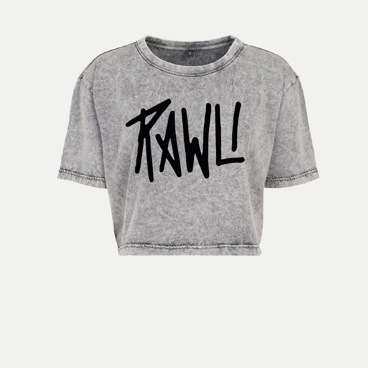 ICONIC LOGO PRINT | ACID WASHED | LIGHT GREY | OVERSIZED CROPPED TEE | RAWLI