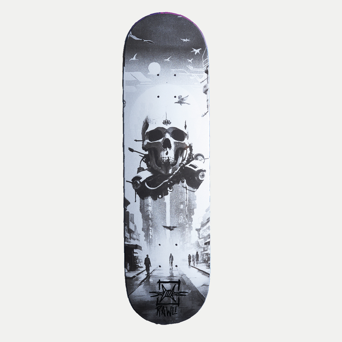 Skateboard | Deck | Robotskull in Black & White | Medium Concave | Canadian Maple